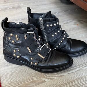 Zadig & Voltaire Black Studded Moto Boots